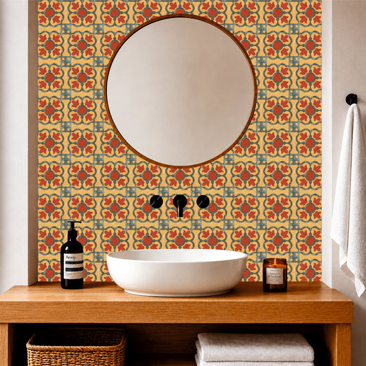 Vintage Mustard Floral Tile Sticker