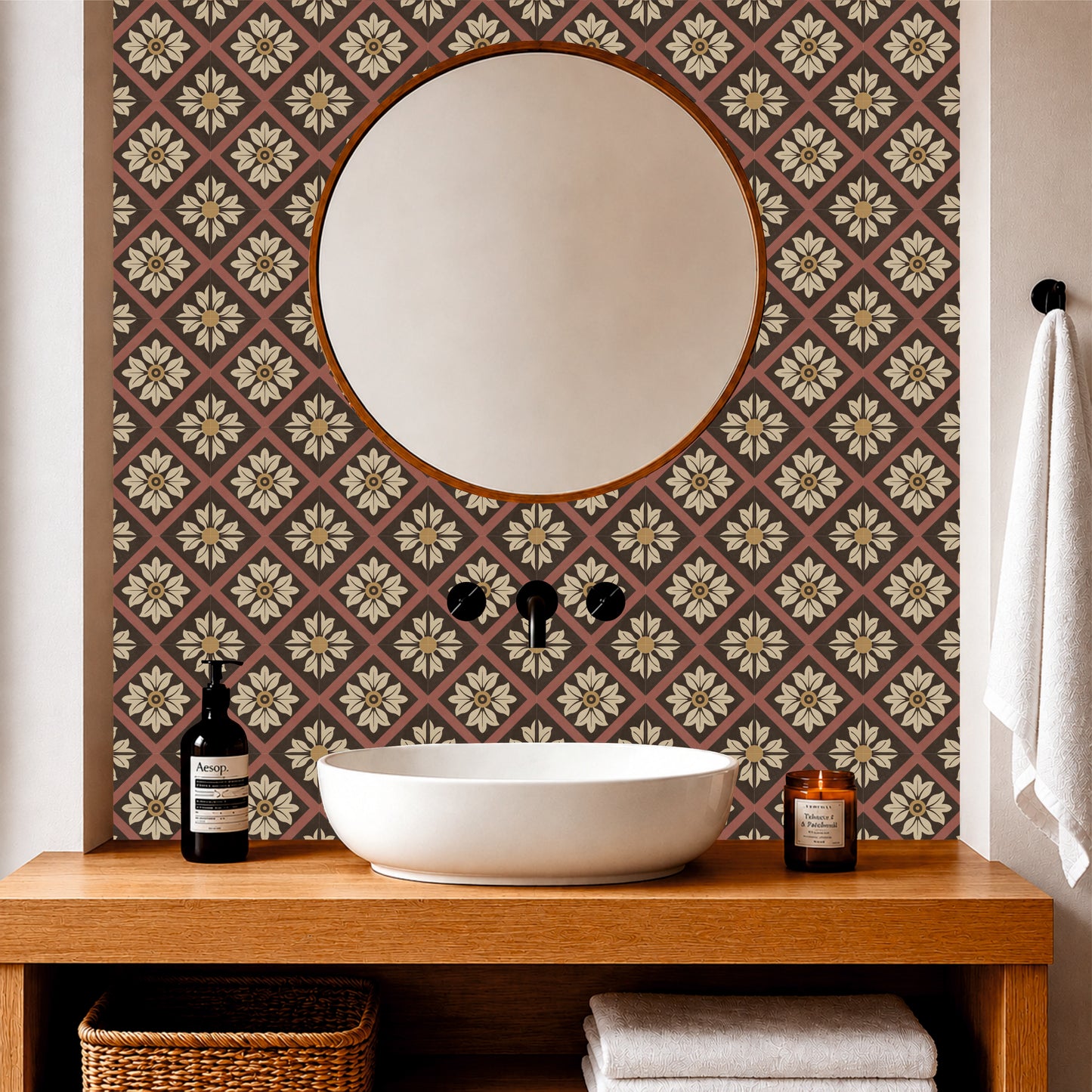 Rustic Brown Floral Tile Sticker