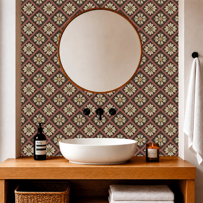 Rustic Brown Floral Tile Sticker