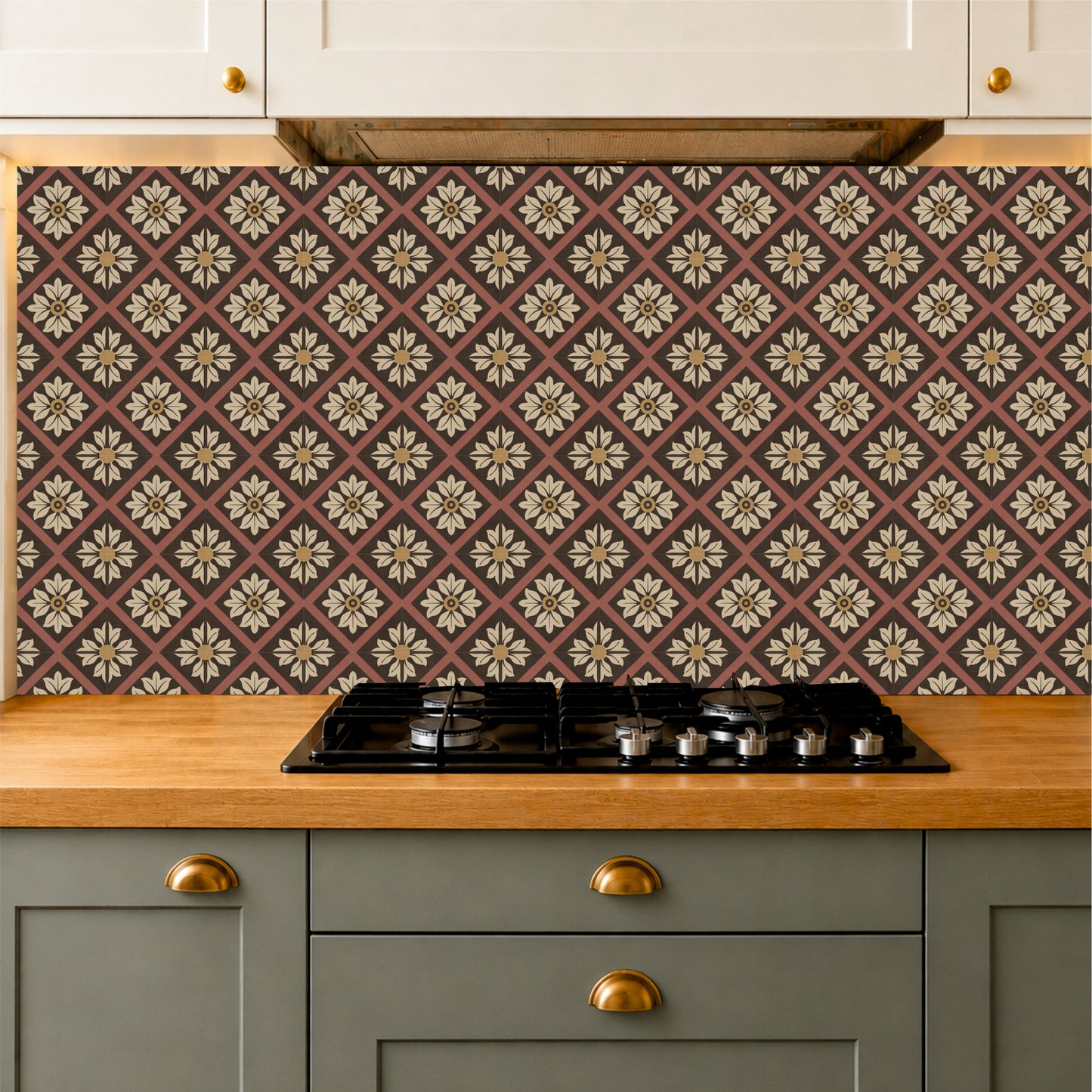 Rustic Brown Floral Tile Sticker