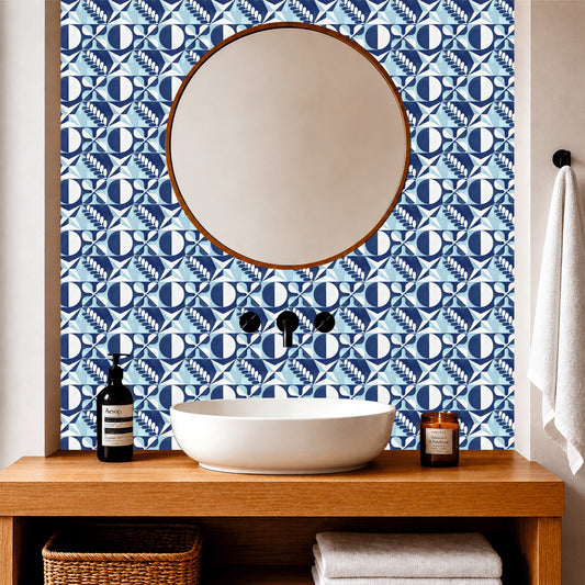 Scandinavian Blue Abstract Tile Sticker