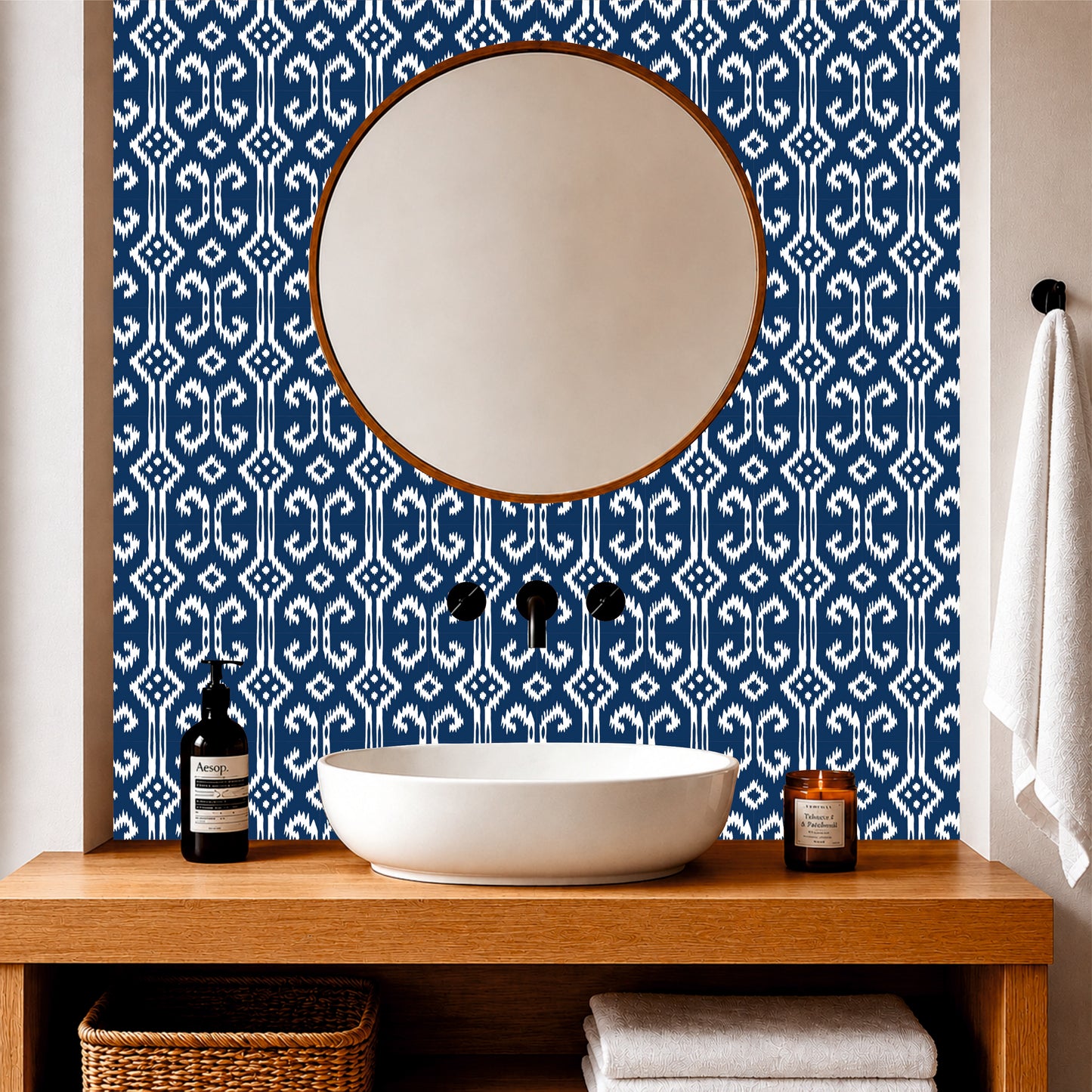 Indigo Ikat Pattern Tile Sticker