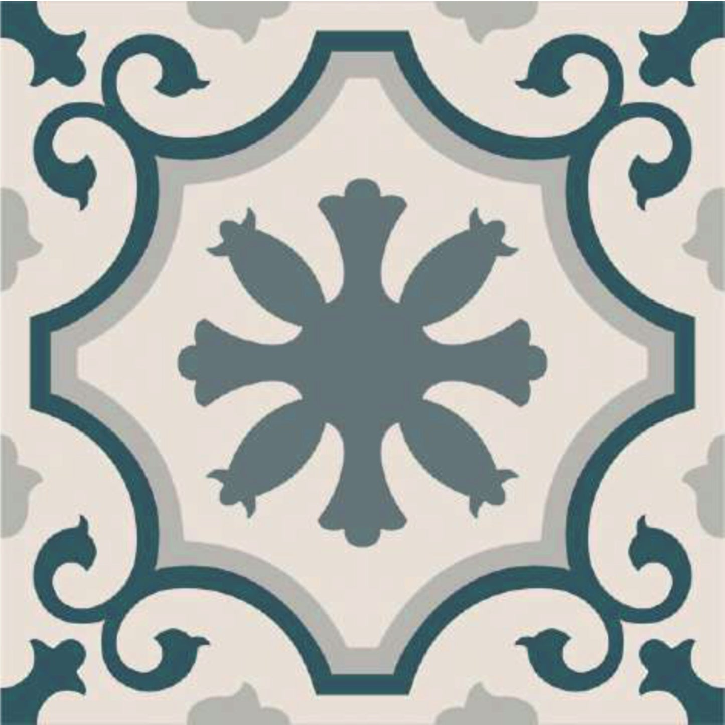 Blue Grey Vintage Floral Tile Sticker