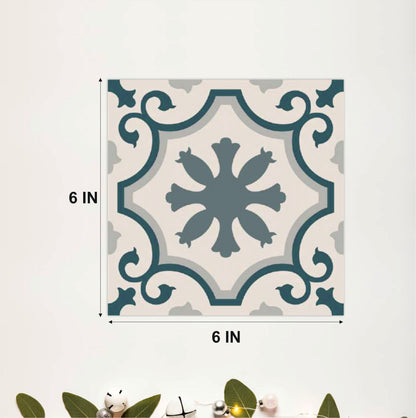 Blue Grey Vintage Floral Tile Sticker