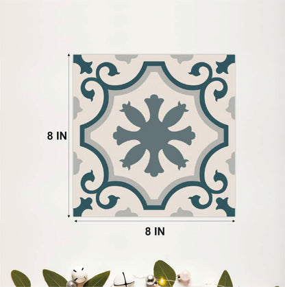 Blue Grey Vintage Floral Tile Sticker