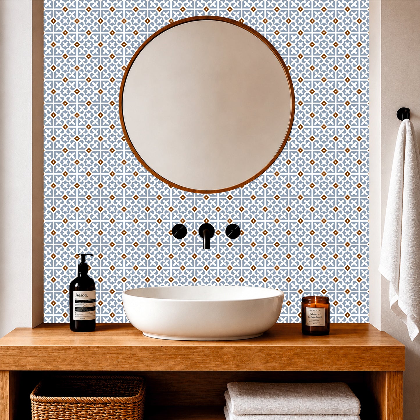 Sky Blue Moroccan Floral Tile Sticker