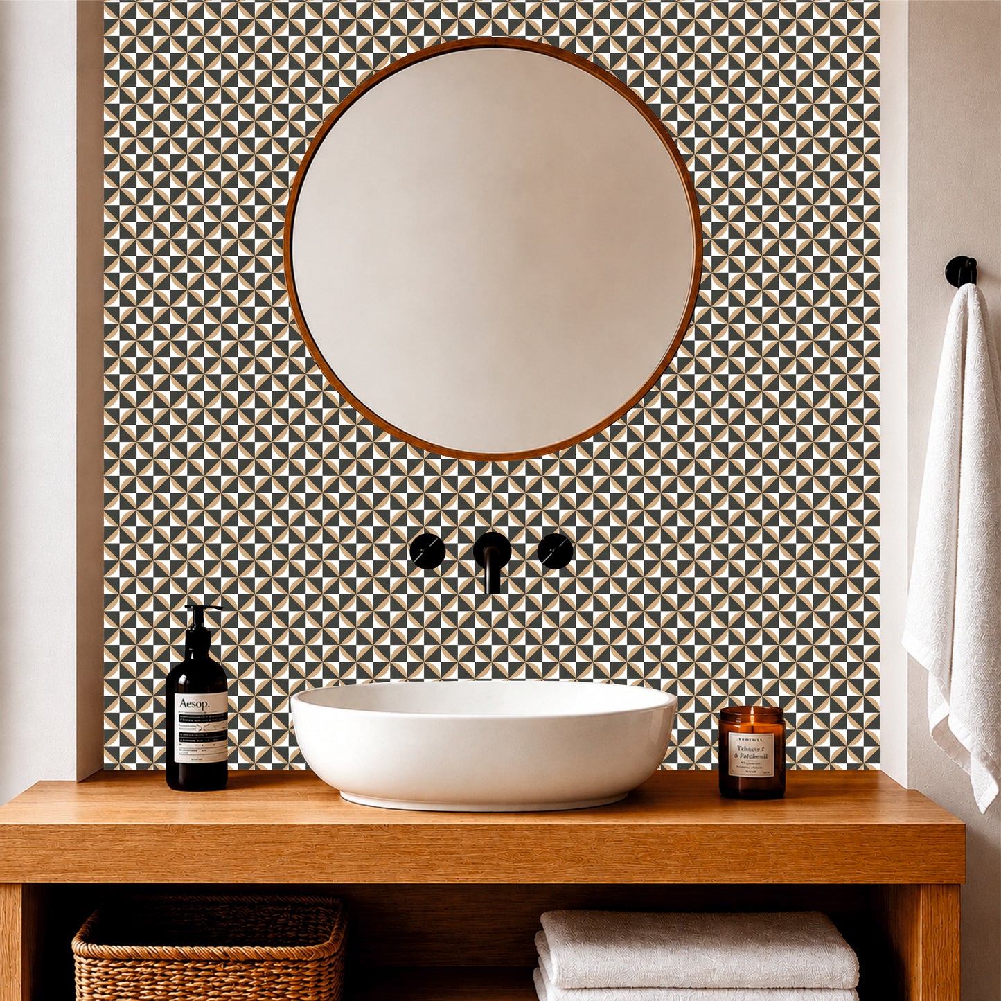 Modern Black & Sand Geometric Tile Sticker
