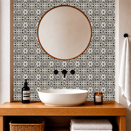Vintage Monochrome Floral Tile Sticker