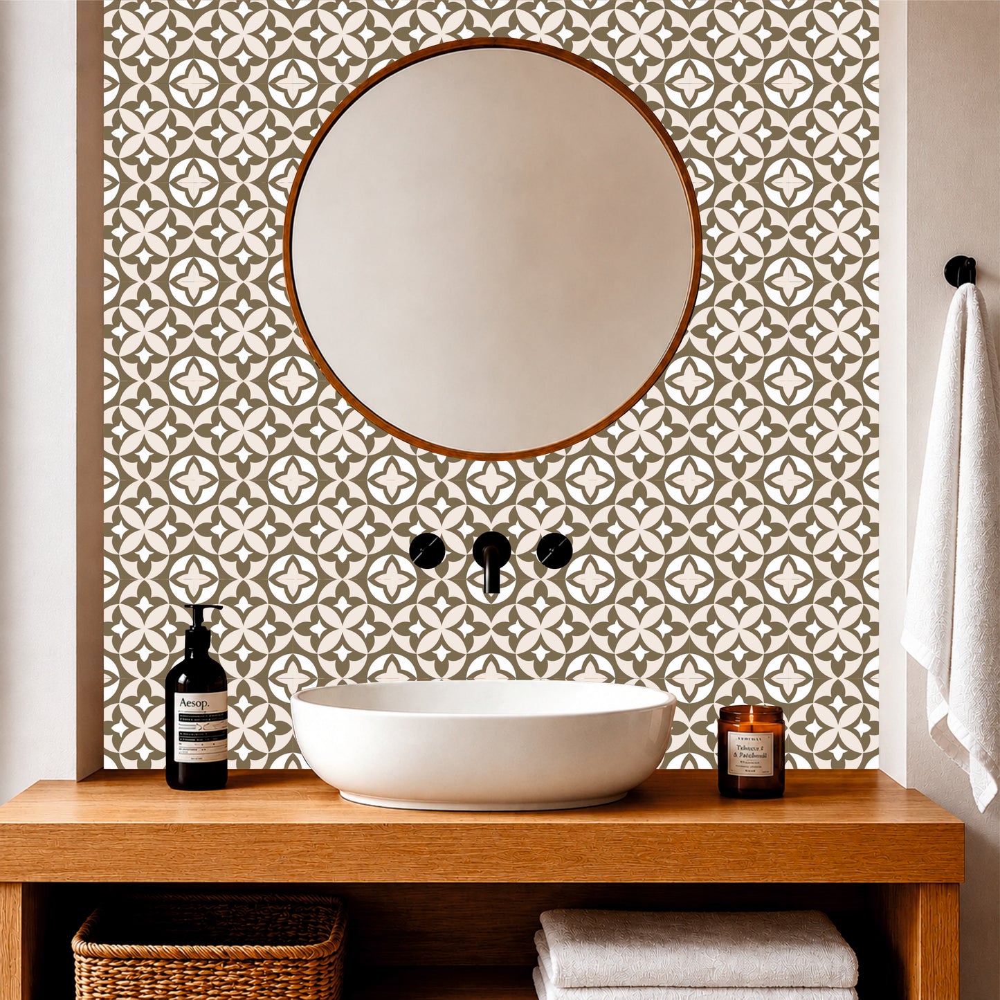 Olive Floral Moroccan Tile Sticker