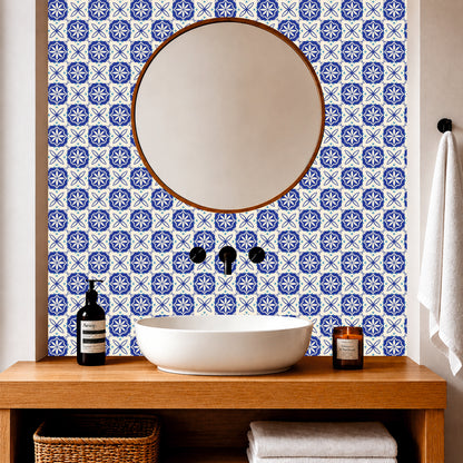 Mediterranean Blue Floral Tile Sticker