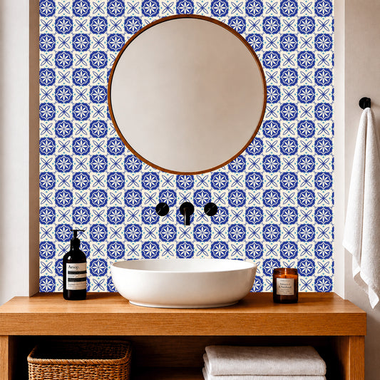 Mediterranean Blue Floral Tile Sticker
