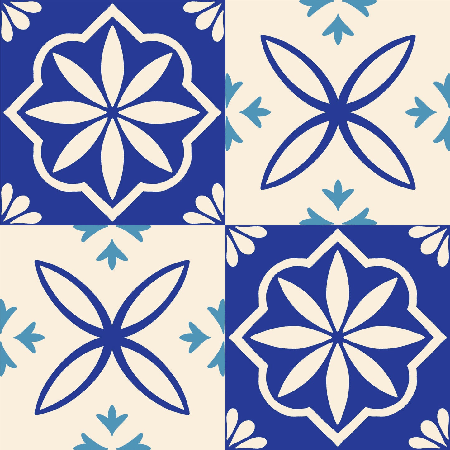 Mediterranean Blue Floral Tile Sticker