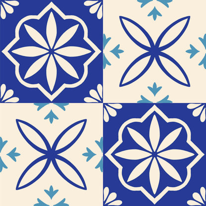 Mediterranean Blue Floral Tile Sticker