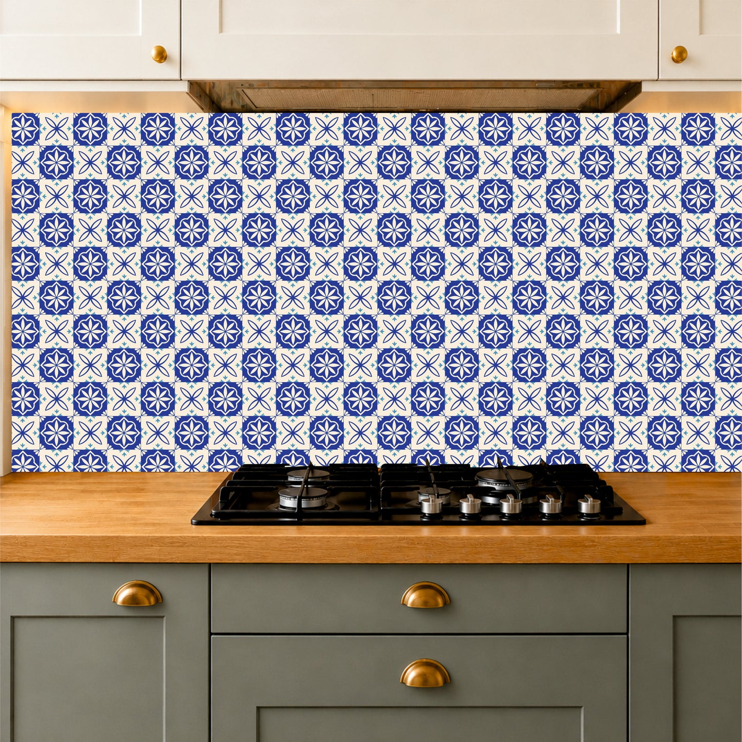 Mediterranean Blue Floral Tile Sticker