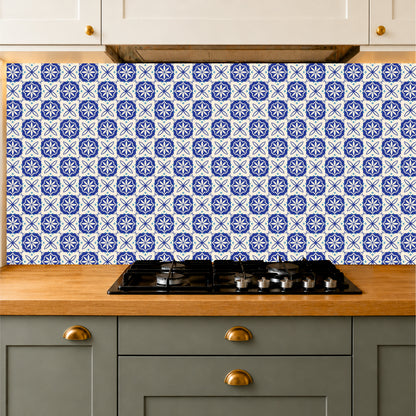 Mediterranean Blue Floral Tile Sticker