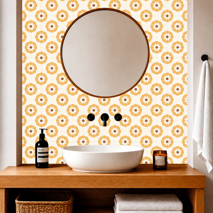 Mustard Floral Mosaic Tile Sticker