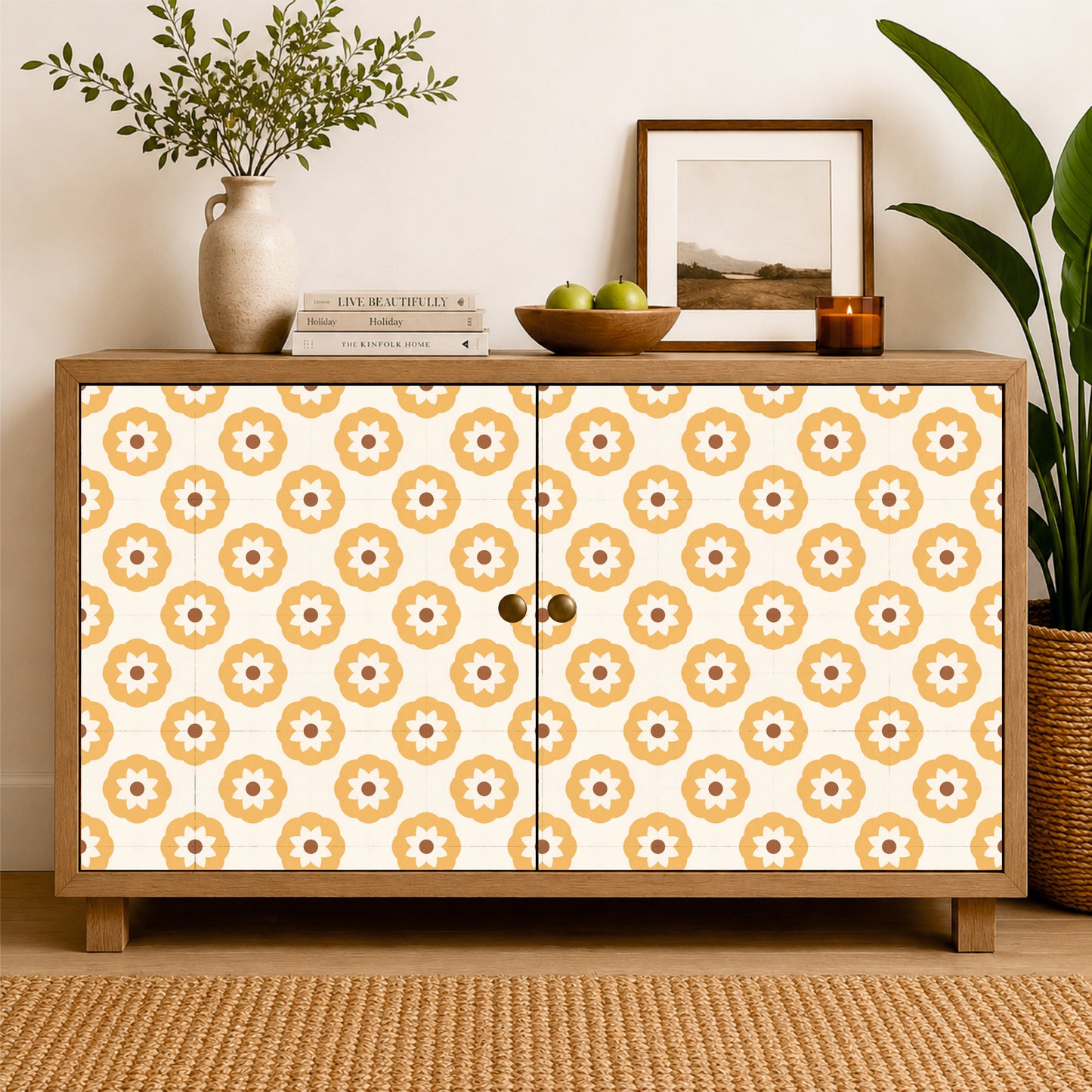 Mustard Floral Mosaic Tile Sticker
