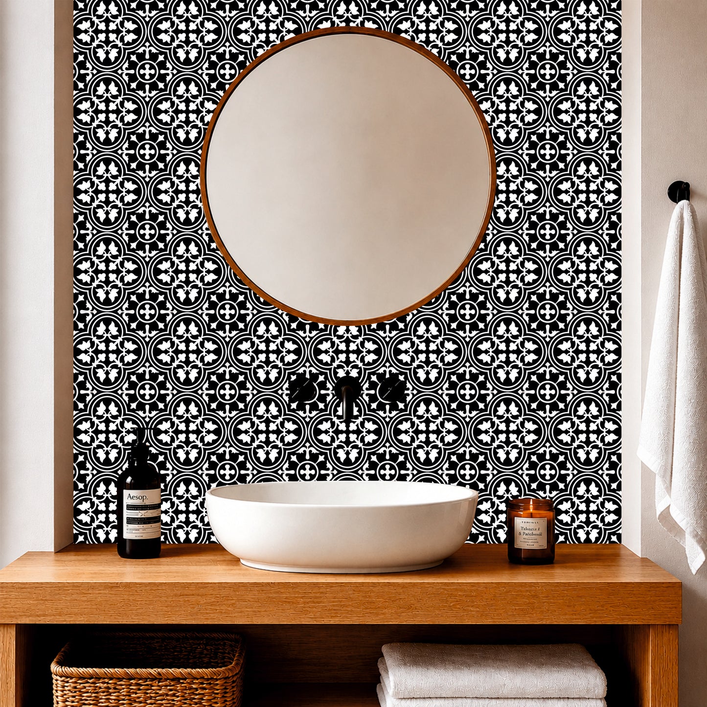 Black & White Ornamental Tile Sticker