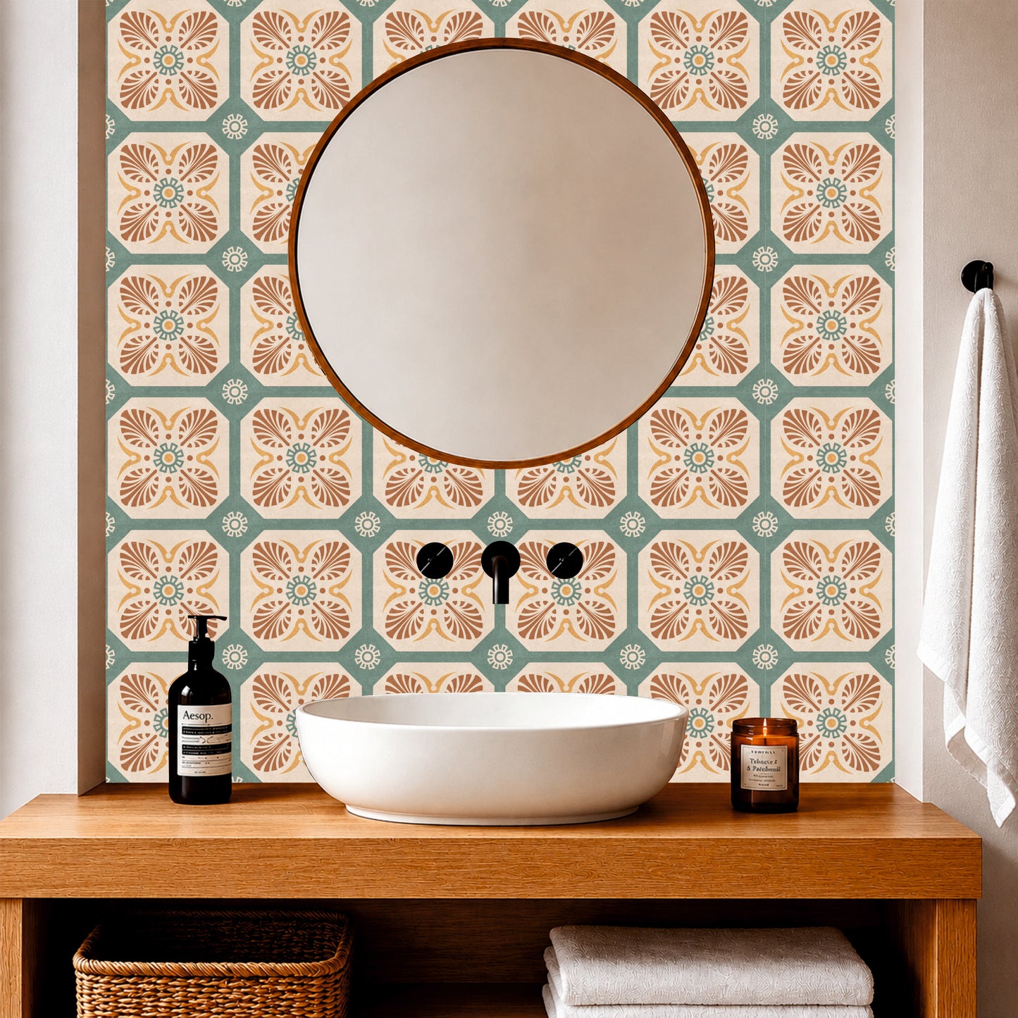 Terracotta Blossom Trellis Tile Sticker