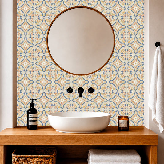 Vintage Azure Floral Tile Sticker
