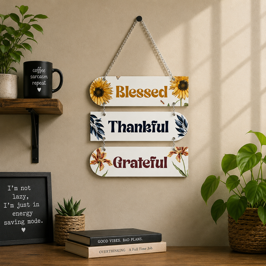 Blessed Thankful Grateful Floral Wall Hanging