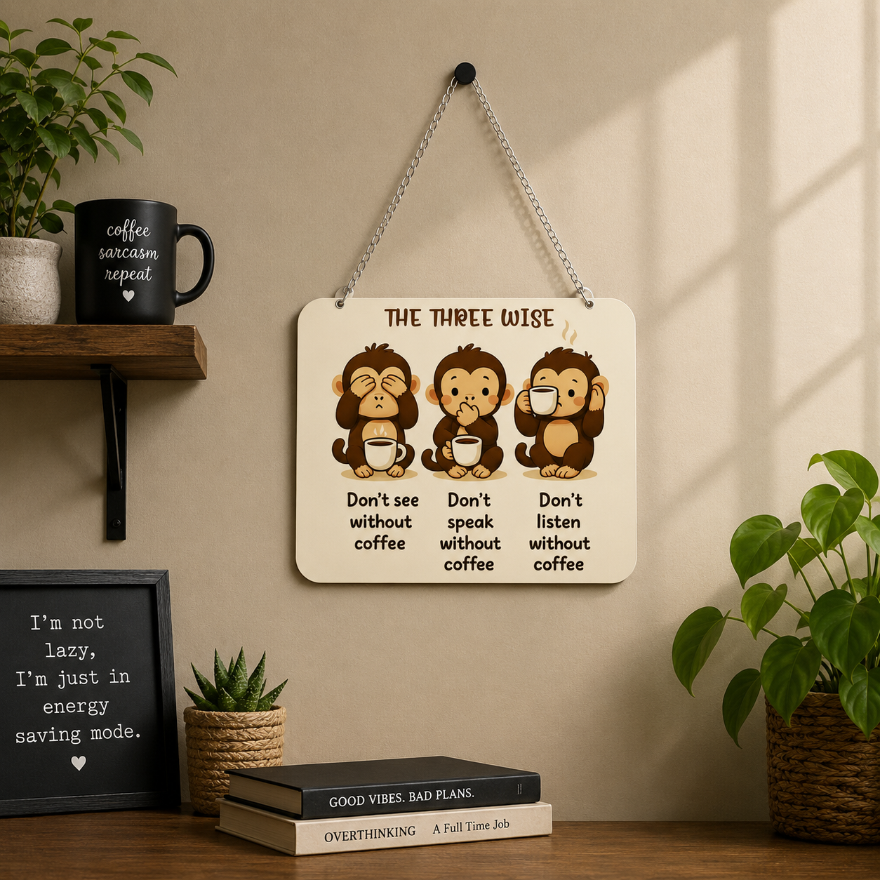 Funny Coffee Lover Monkey Wall Hanging