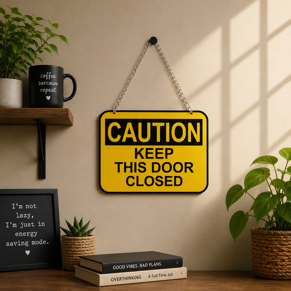 Caution Keep This Door Closed Wall Hanging