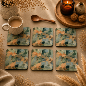 Abstract Botanical Brushstrokes Wooden Coasters Set of 6