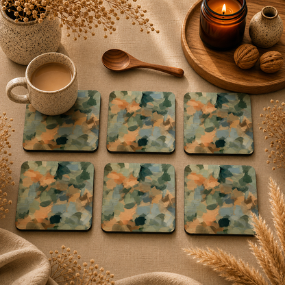 Abstract Botanical Brushstrokes Wooden Coasters Set of 6