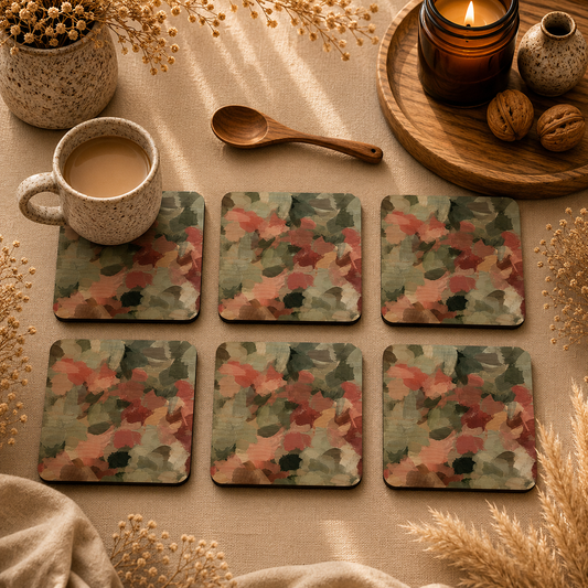 Abstract Botanical Brushstrokes Wooden Coasters Set of 6