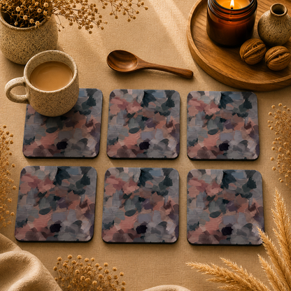 Abstract Impressionist Floral Wooden Coasters Set of 6