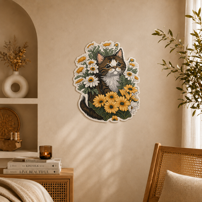 Cute Cat Floral Wall Decor