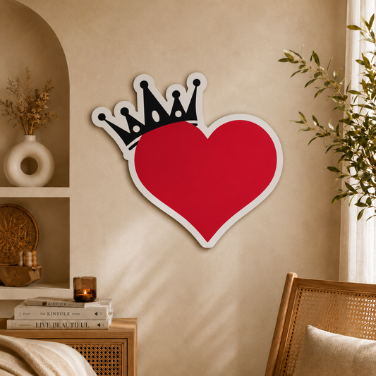 Crowned Heart Minimalist Love Symbol Wooden Wall Art