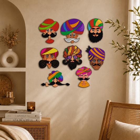 Royal Rajasthani Character Faces Decorative Wooden Wall Art