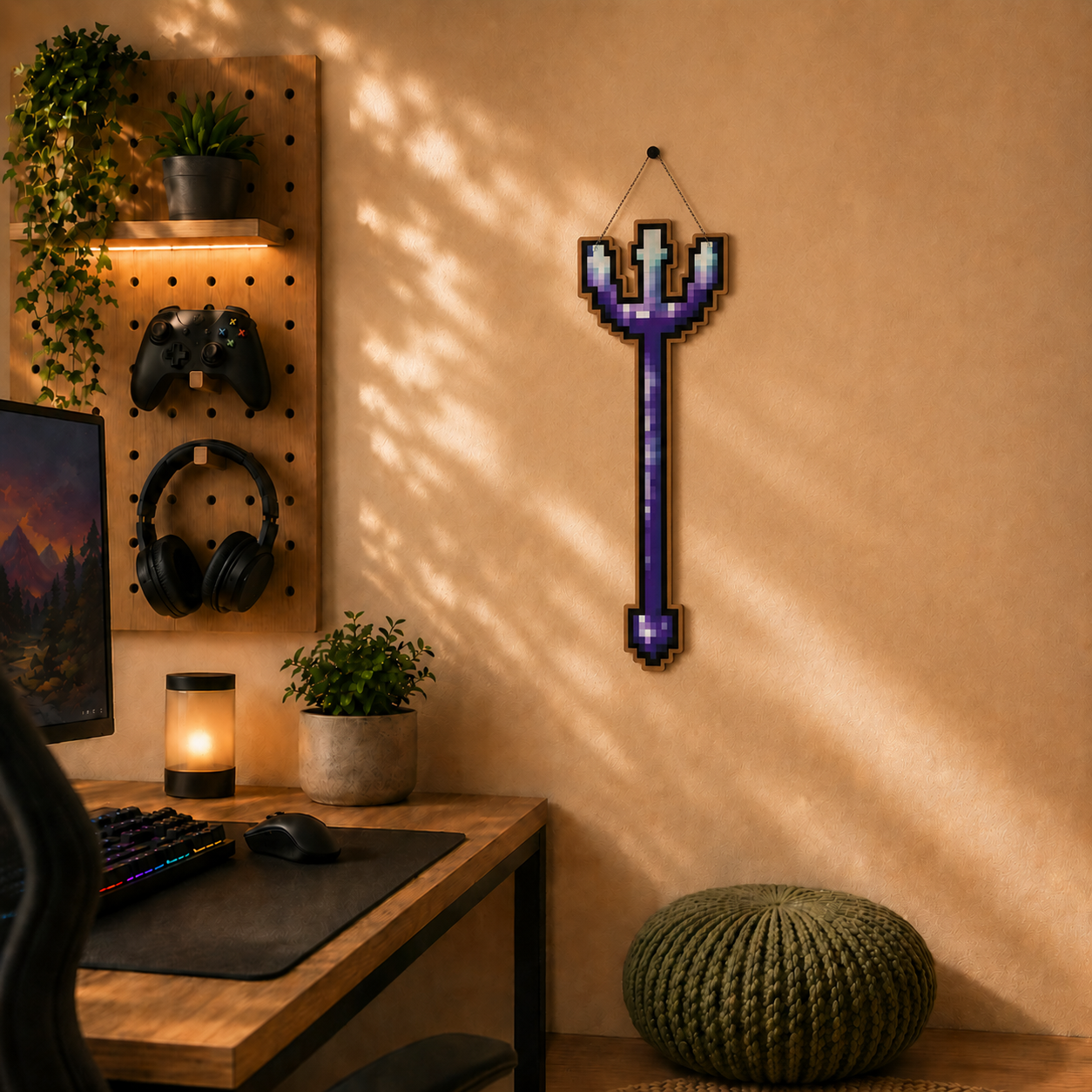 Enchanted Pixel Trident Gaming Wall Hanging