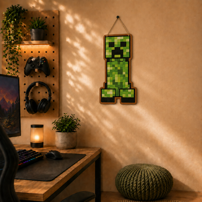 Retro Pixel Creeper Gaming Wall Hanging