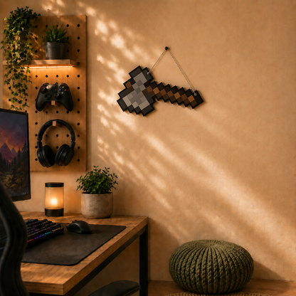 Retro Pixel Stone Axe Gaming Wall Hanging