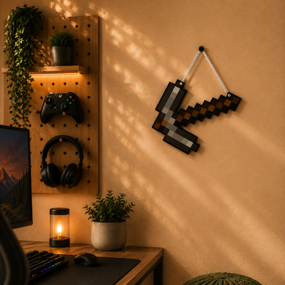 Retro Pixel Iron Pickaxe Gaming Wall Hanging