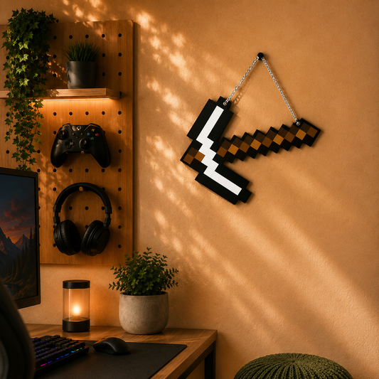 Retro Pixel Iron Pickaxe Gaming Wall Hanging