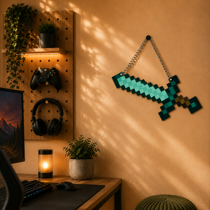 Retro Pixel Diamond Sword Gaming Wall Hanging