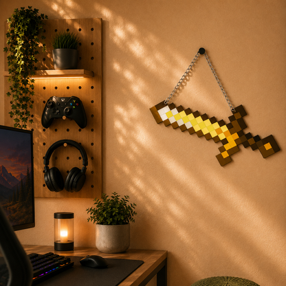 Retro Pixel Golden Sword Gaming Wall Hanging