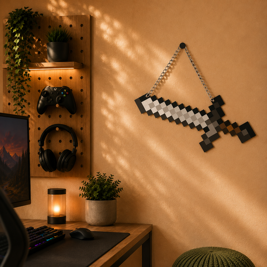 Retro Pixel Iron Sword Gaming Wall Hanging