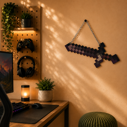 Retro Pixel Netherite Sword Gaming Wall Hanging
