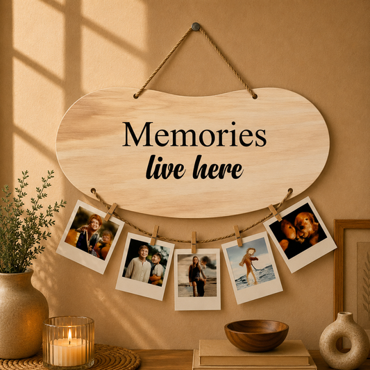 Memories Live Here Natural Woodgrain Photo Hanging