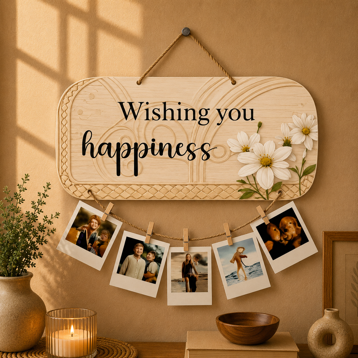 Wishing You Happiness Floral Photo Hanging