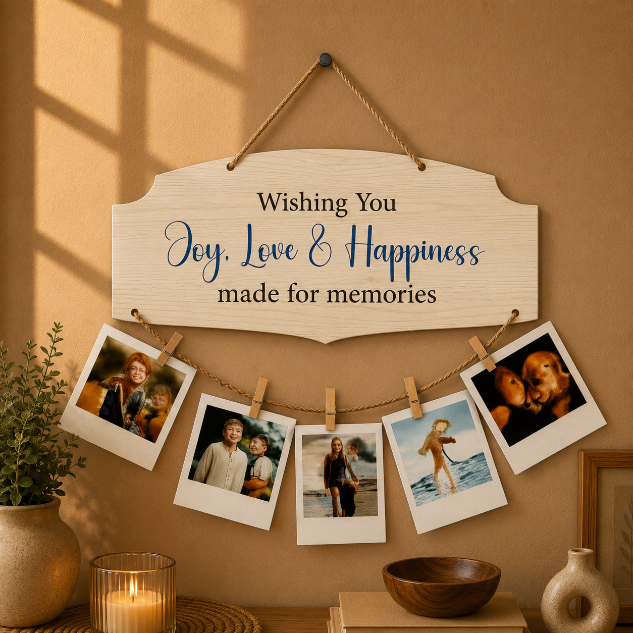 Wishing You Joy Love & Happiness Classic Wood Photo Hanging