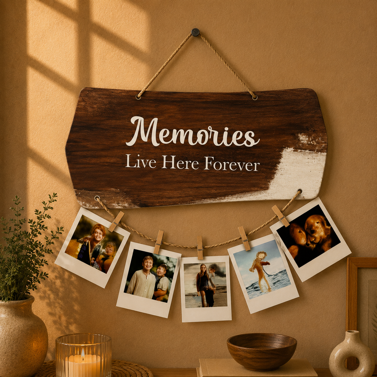 Memories Live Here Forever Rustic Wood Photo Hanging