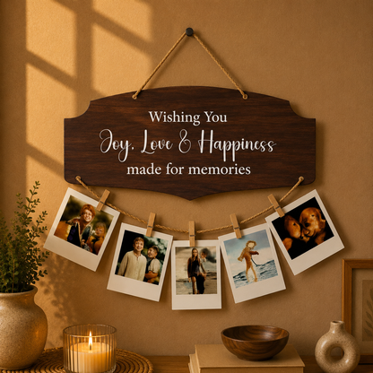 Wishing You Joy Love & Happiness Dark Walnut Photo Hanging