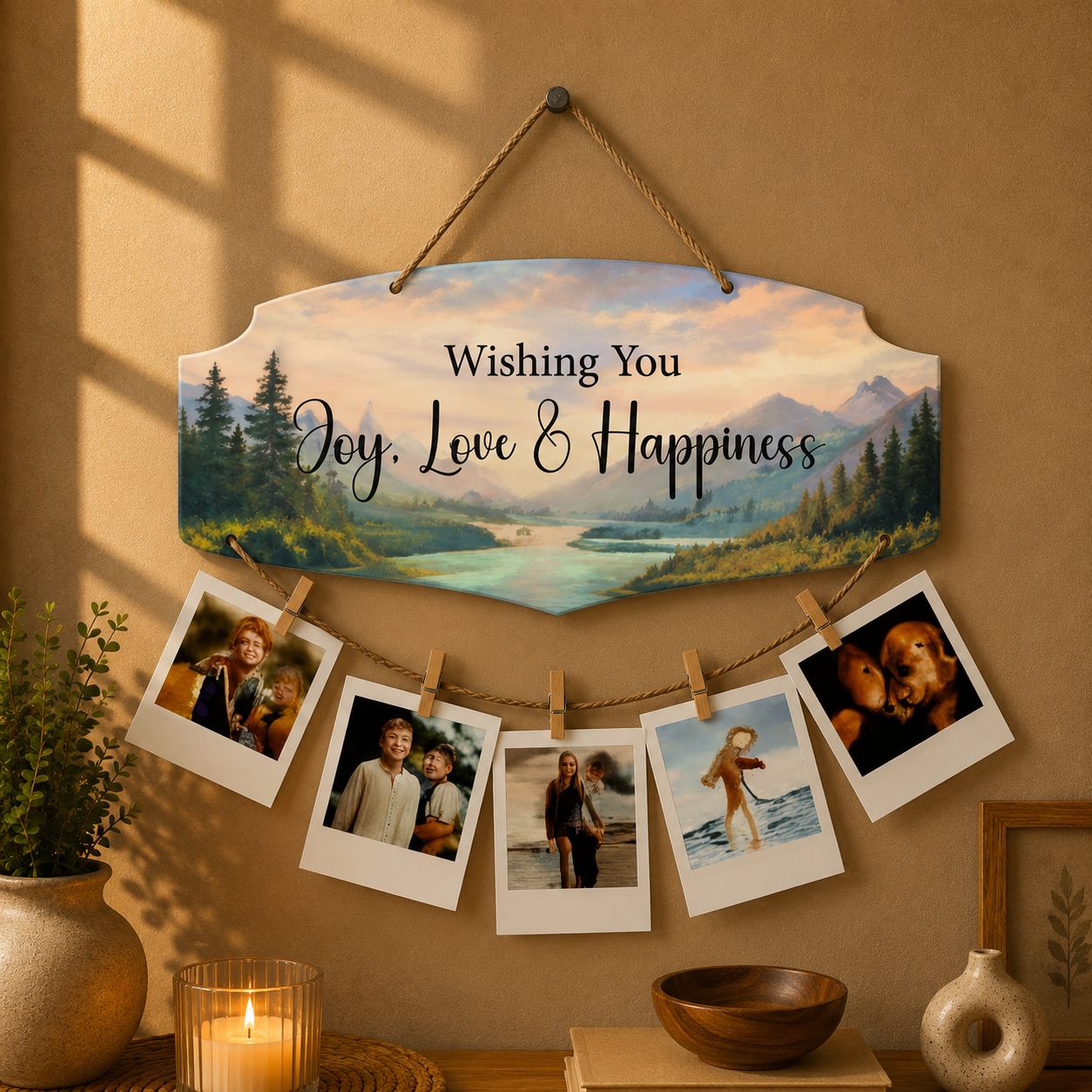 Wishing You Joy Love & Happiness Mountain Landscape Photo Hanging