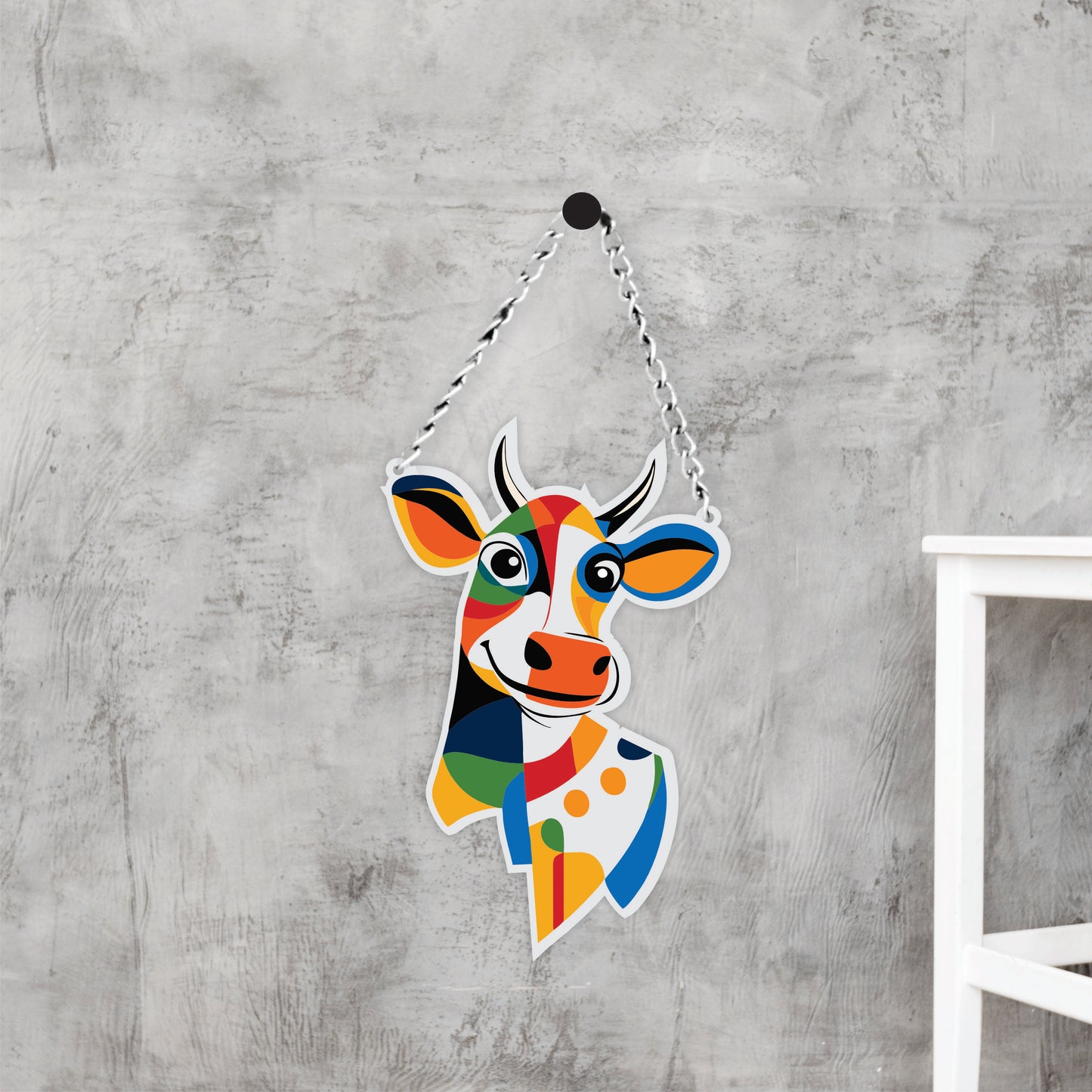Colorful Abstract Cow Head Wall Hanging